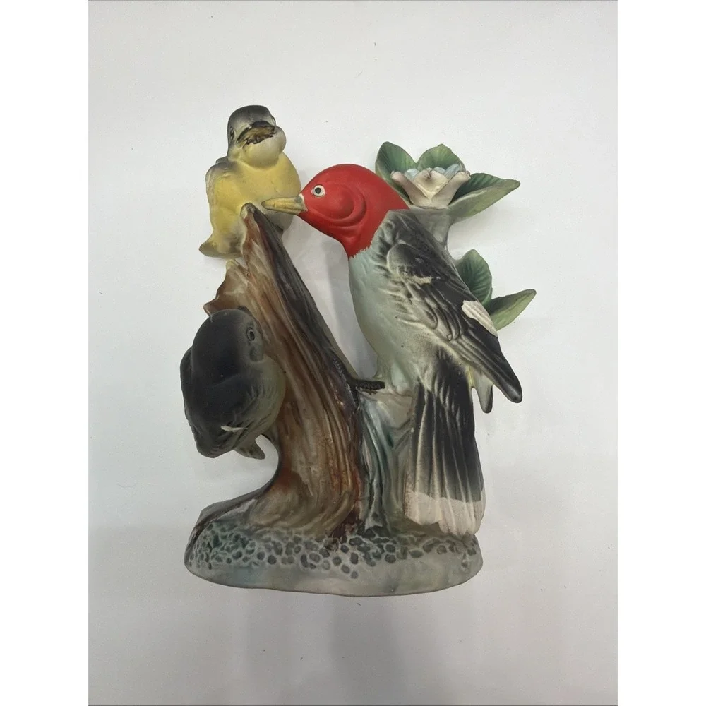 Vintage Enesco‎ Japan Woodpecker Bird Family Figurine Mid Century Import Label